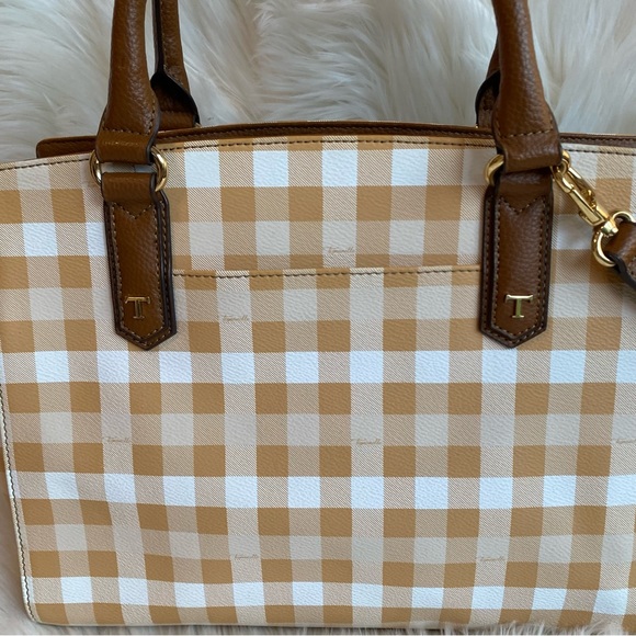 Tignanello gingham plaid saffiano satchel bag with removable strap - Picture 4 of 11